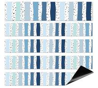 Whaline 24Pcs Dusty Blue Magnetic Bulletin Board Border Magnetic Strips Black Dots Blue Stripe Border Trim for Back to School Home Office Classroom Decor