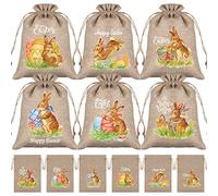 Whaline 24Pcs Easter burlap Gift Bag Linen Jute Drawstring Bag 5.9 x 7.9 Inch Easter Bunny Rabbit Gift Pouch Bag Rustic Hunt Bag for Party Favor DIY Craft