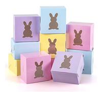 Whaline 24Pcs Easter Treat Boxes 4 Candy Colors Cardboard Box with Rabbit Bunny Shape Window Pink Blue Yellow Purple Spring Holiday Paper Gift Container for Cookie Goodie Candy Sweet Party Favors