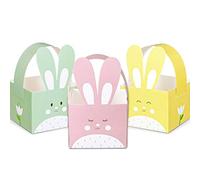 Whaline 24pcs Easter Treat Boxes Happy Easter Gift Box with Handle Cute Bunny Rabbit Easter Basket Containers Rabbit Shape Candy Goody Cookie Box Holder For School Classroom Party Favor Supplies
