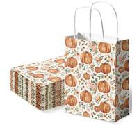 Whaline 24Pcs Fall Floral Pumpkin Gift Bags with Handle Watercolor Rustic Autumn Flower Pumpkin Paper Party Favor Bags Treat Goodie Bags for Thanksgiving, 5.9 x 8.3 x 3.1 Inch