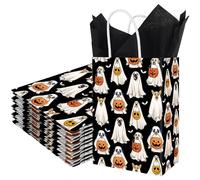 Whaline 24Pcs Halloween Paper Bag with 24 Sheets Black Tissue Paper Pumpkin Ghost Dog Treat Bags with Handles Candy Goodie Bags for Trick or Treat Party Favors Supplies