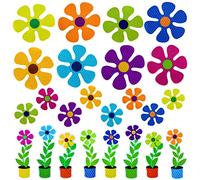 Whaline 24Pcs Multi-Color Flower Reflective Magnetic Stickers - Small, Big & Potted Flower Styles - Reusable & Waterproof - Suitable for Cars, Refrigerators & More