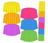 Whaline 24Pcs Neon Color Plastic Tablecloth 6 Fluorescent Colors Round Table Cover Waterproof Table Cloth for Party Decoration Supplies, 84 Inch