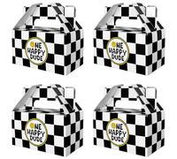 Whaline 24Pcs One Happy Dude Party Favor Treat Boxes Classic Checkerboard Smile Face Design Snack Goodie Cardboard Boxes for First Birthday Party Baby Shower Wedding Graduation
