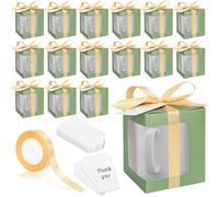 Whaline 24Pcs Sage Green Mug Gift Boxes with Tag Ribbon Sublimation Mug Boxes with Window Paper Gift Packaging Box for Blanks 11oz, 12oz, 15oz Mugs