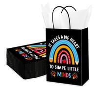 Whaline 24Pcs Teacher Appreciation Paper Bags with 30 Sheets White Tissue Paper Black Pencil Rainbow Candy Treat Bags with Handles for Teachers' Day Back to School Party Favors Supplies