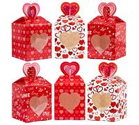Whaline 24Pcs Valentine's Day Treat Boxes 3 Design Red Heart Cardboard Box with Window Heart Top Valentines Paper Gift Container for Goodie Cookie Candy Sweet Party Favors