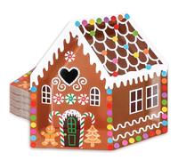 Whaline 25Pcs Christmas Paper Plates Gingerbread House Shaped Dinner Plates Colorful Xmas Disposable Plates for Winter Holiday Party Supplies Table Decor, 10.2 x 10.2 in