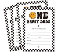 Whaline 25Pcs One Happy Dude Party Invitations with Envelopes First Birthday Checkered Smile Face Invitation Paper Cards Celebration Party Decors, 5 x 7 Inch