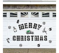 Whaline 25Pcs Plaid Christmas Garage Decoration Magnets - Merry Christmas & Classic Patterns - White & Black - 25 Count