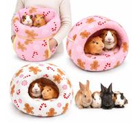Whaline 2Pcs Christmas Guinea Pig Hideouts, Pink White Gingerbread Man | Washable Bunny Bedding Cuddle, Warm Small Animal Sack Supplies, Portable Pet Carrier Cage, Nest Accessories