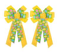 Whaline 2Pcs Easter Large Wreath Bow with Easter Eggs Easter Door Wall Decoration Large Colorful Bows Multilayer Wreath Bow Wall Ornaments for Home Decor Easter Party