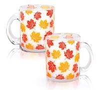 Whaline 2Pcs Fall Leaves Glass Coffee Mugs Thanksgiving 12Oz Colorful Maple Leaves Coffee Cups Beverage Drinking Glass for Hot Cold Drinks Cappuccino Tea Autumn Harvest