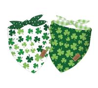 Whaline 2Pcs St. Patrick's Day Dog Bandana Green Shamrock Triangle Pet Scarf Lucky Clover Adjustable Pet Neckerchief Dog Bib for Medium Large Dog Cat Birthday Costume Accessories