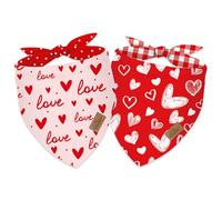 Whaline 2Pcs Valentine's Day Dog Bandana Pink Red Love Heart Triangle Pet Scarf Adjustable Pet Neckerchief Dog Bib for Medium Large Dog Cat Birthday Costume Accessories