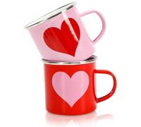 Whaline 2Pcs Valentine's Day Enamel Mug Set Red Pink Heart Coffee Mug Love Heart Drinking Cups for Valentine's Day Wedding Party Supplies Table Centerpieces, 12oz