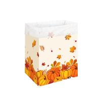 Whaline 3 Pack Fall Disposable Trash Cans Orange Pumpkin Leaves Portable Cardboard Garbage Can with 15 White Trash Bags for Home Kitchen Thanksgiving Autumn Party