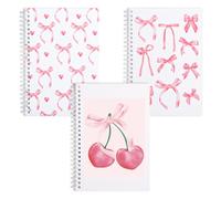 Whaline 3 Packs Pink Bow Spiral Notebook Back to School Coquette Pink Cherry Bowknot Lined Notebook Preppy Twin-Wire Binding Journal with 80 Sheets A5 Ruled Paper for Student Home Office Classroom