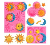 Whaline 3 Packs Sun Moon Face Star Fondant Molds Ramadan Eid Mubarak Silicone Molds Chocolate Candy Mould for Kitchen Party Baking Sugar Craft Gum Resin Clay Family Gathering Decor Supplies