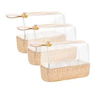 Whaline 3 Pcs Boho Straw Makeup Bag with Zipper Small Clear Travel Cosmetic Bag Waterproof Portable Toiletry Bags for Women Girls Men, 8.3 x 6.7 x 0.8 Inch