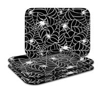 Whaline 3 Pcs Halloween Serving Trays Black White Spider Webs Reusable Melamine Trays Platters for Movie Night Birthday Holiday Party Food Supplies, 10 x 13 Inch