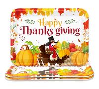 Whaline 3 Pcs Thanksgiving Day Serving Trays Turkey Pumpkin Maple Leaves Reusable Melamine Trays Platters for Fall Autumn Harvest Holiday Party Food Snack Dessert Decorations, 10 x 13 Inch