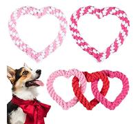 Whaline 3 Pieces Valentine's Day Dog Chew Toys Heart Shaped Dog Rope Red Pink Heart Pet Chew Rope Valentine's Day Puppy Throwing Toy for Small Medium Dog Pet Teaching Teeth Cleaning Chewing Supplies