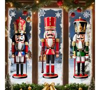Whaline 3 Sheets Christmas Window Clings Extra Large 3D Nutcracker Snowflake Window Stickers Vintage Glass Decals for Xmas Home Classroom Office Party Decoration