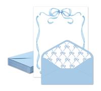 Whaline 30 Pack Blue Bow Stationery Paper Set Coquette Bowknot Letter Writing Paper with Envelopes for Birthday Baby Shower Invitation Office Printing, 8.5 x 11 Inch
