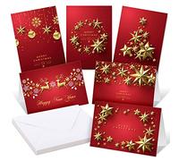 Whaline 30 Pack Christmas Greeting Cards with Envelopes 5 x 7 Inch Red Gold Xmas Note Cards Luxury Golden Star Patterned Holiday Cards for Family Members Friends Party Favor Supplies