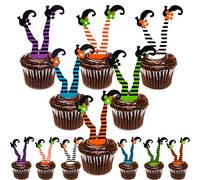 Whaline 30 Pack Halloween Cupcake Toppers Witch Boot Paper Cupcake Decorations for Cupcake Dish Decoration Party Supplies