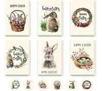 Whaline 30 Pack Vintage Easter Cards Kit with Envelopes and 30Pcs Adhesive Stickers Colorful Greeting Cards in 8 Designs Bunny Eggs Note Card for Classroom Exchange Easter Party Supplies