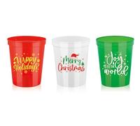 Whaline 30 Pcs Merry Christmas Plastic Cups 16oz Reusable Cups Red Green White Xmas Party Drinkware Supplies for Winter Holiday New Year Party