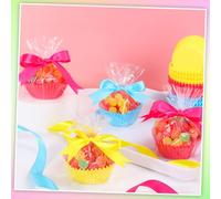 Whaline 300 Sets Candy Cellophane Bag with Cupcake Liner Ribbon Twist Tie Clear Plastic Gift Wrapping Bag Colorful Muffin Cupcake Wrapper for Wedding Birthday Baby Shower