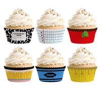 Whaline 300Pcs Back to School Cupcake Liners Paper Baking Cups Pencil Crayon Composition Notebook Apples Ruler Standard Muffin Cupcake Wrappers for Party Supplies Table Decor