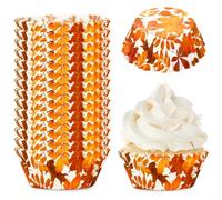 Whaline 300Pcs Fall Cupcake Liners Watercolor Maple Leaves Paper Baking Cups Autumn Wood Grain Muffin Liner Cake Paper Cups Storage Container for Thanksgiving Party DIY Craft, 2x1.2 Inch