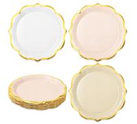 Whaline 30Pcs Cream White Paper Plates Gold Foil Scalloped Disposable Plate Retro 3 Colors Dinner Plate for Wedding Birthday Party Supplies Table Decor, 9 Inch