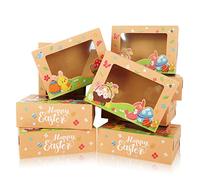 Whaline 30Pcs Easter Treat Boxes with Window Bunny Egg Flower Cookie Gift Kraft Paper Boxes for Party Supplies Food Packaging, 2 Design
