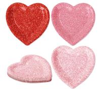 Whaline 30Pcs Valentine's Day Paper Plate Printed Glitter Heart Disposable Dessert Dinner Plate Red Pink Tableware For Party Supplies Table Decor, 7.5 In