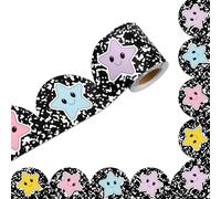 Whaline 32.8Ft Back to School Bulletin Board Border Black White Composition Pastel Smile Star Die Cut Trim Border Roll for Classroom Chalkboard Wall Decor