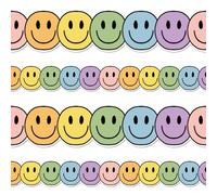 Whaline 32.8Ft Boho Happy Face Bulletin Board Border Pastel Color Smile Face Die Cut Trim Border Roll for Classroom Chalkboard School