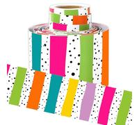 Whaline 32.8ft Classroom Bulletin Board Borders Neon Color Dot Stripe Die-Cut Rolled Border Trim for Chalkboard Wall Decoration