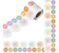 Whaline 32.8ft Preppy Pastel Smile Face Bulletin Board Borders Colorful Firework Poms Scalloped Die-Cut Rolled Border Trim for School Classroom Office Chalkboard Decoration