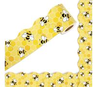 Whaline 32.8Ft Summer Bee Bulletin Board Border Yellow Bee Honeycomb Scalloped Die Cut Trim Border Roll for Summer Bee Day Home Party Supplies