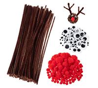 Whaline 350 Pcs Christmas Pipe Cleaners Set including 100 Pcs Brown Craft Chenille Stems, 100 Pcs Multi Sized Wiggle Googly Eyes and 150 Pcs Pompoms for Christmas Craft Party DIY Art Supplies
