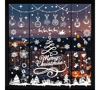 Whaline 352Pcs Christmas Window Clings Stickers Double-Sided Merry Christmas Tree Snowflake Window Decals White Holiday PVC Stickers for Home Shop Window Glass Display Decoration, 9 Sheets