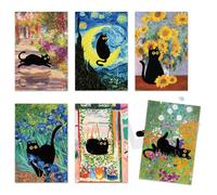 Whaline 36 Pcs Art Print Postcards Famous Painting with Black Cat Post Cards Assortment 6 Designs Greeting Cards for Birthday Baby Shower Party Favors Supplies, 4 x 6 Inch