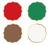 Whaline 36 Pcs Christmas Paper Plates Gold Foil Scalloped Disposable Plates Retro 4 Colors Dinner Plate for Xmas Winter Tableware Supplies Table Decor, 9 Inch