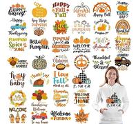Whaline 36 Sheet Fall Iron On Transfers Patches Maple Leaves Truck Pumpkin Heat Transfer Iron Patches Welcome Autumn Heat Transfer Stickers for Thanksgiving DIY Art Craft Clothing Fabric Decor
